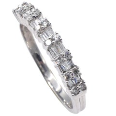 14 Karat White Gold Round 
Baguette Diamond Band Wedding Ring