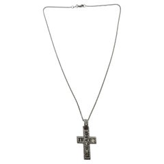 14 Karat White Gold Round & Baguette Diamond Cross Pendant Necklace