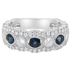 Bracelet en or blanc 14 carats saphir bleu rond et diamant rond
