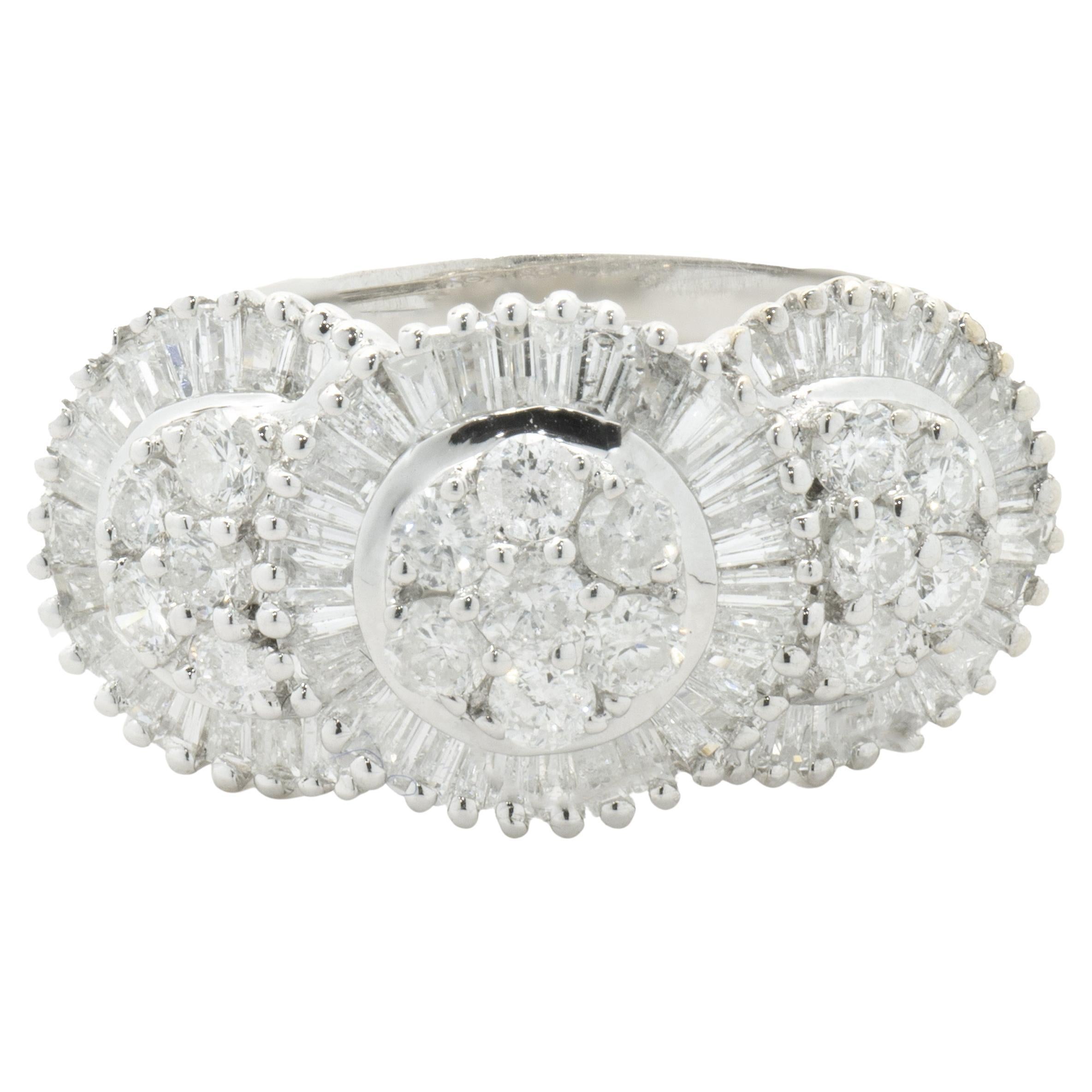 Round Brilliant Diamond Stacked Dome Cluster Ring 14 Karat White Gold ...