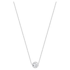 14 Karat White Gold Round Brilliant Cut Bezle Set Diamond Solitaire Necklace