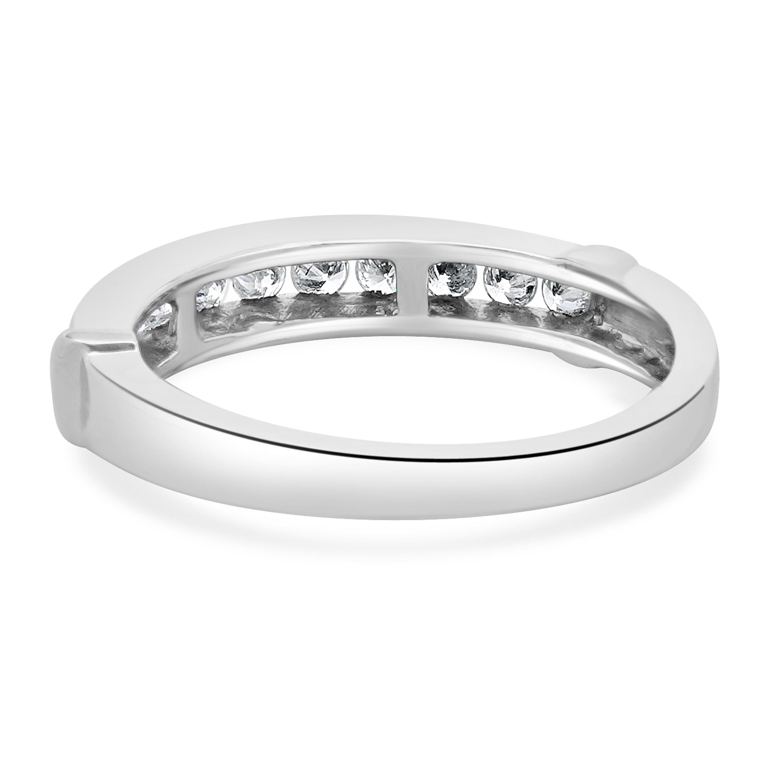 Round Cut 14 Karat White Gold Round Brilliant Cut Channel Set Diamond Band For Sale