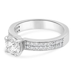 14 Karat White Gold Round Brilliant Cut Diamond 2-Row Engagement Ring