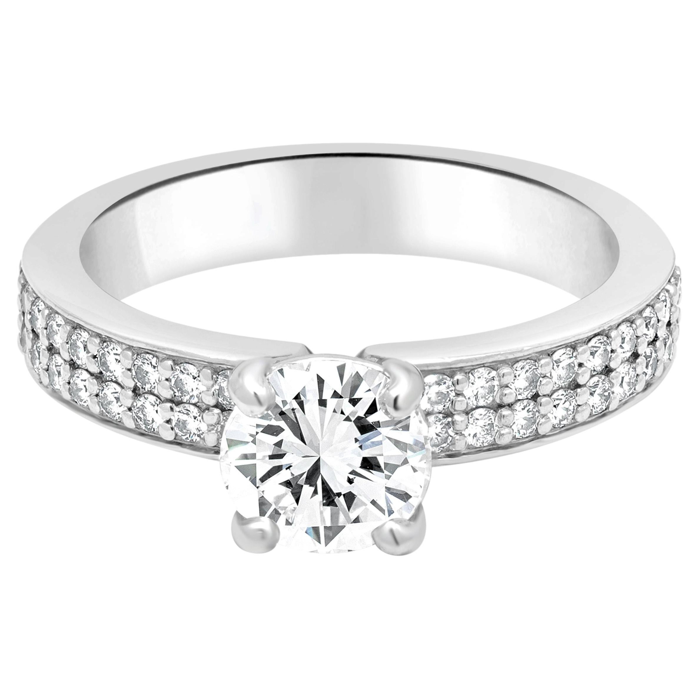 14 Karat White Gold Round Brilliant Cut Diamond 2-Row Engagement Ring For Sale