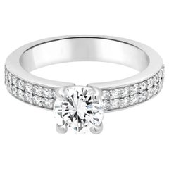14 Karat White Gold Round Brilliant Cut Diamond 2-Row Engagement Ring