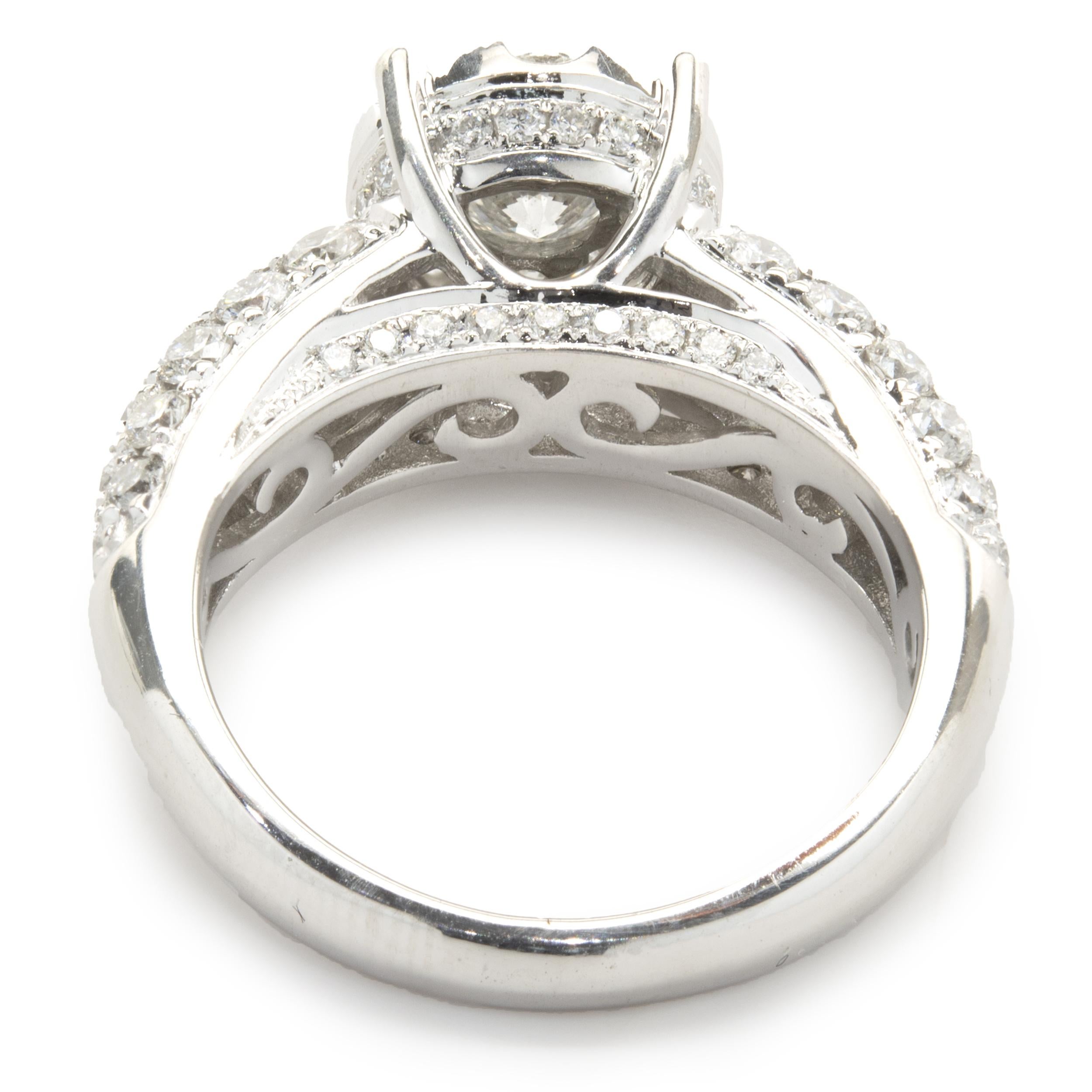 14 Karat White Gold Round Brilliant Cut Diamond Cluster Engagement Ring In Excellent Condition In Scottsdale, AZ