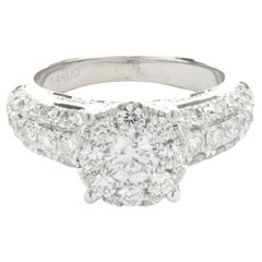 14 Karat White Gold Round Brilliant Cut Diamond Cluster Engagement Ring