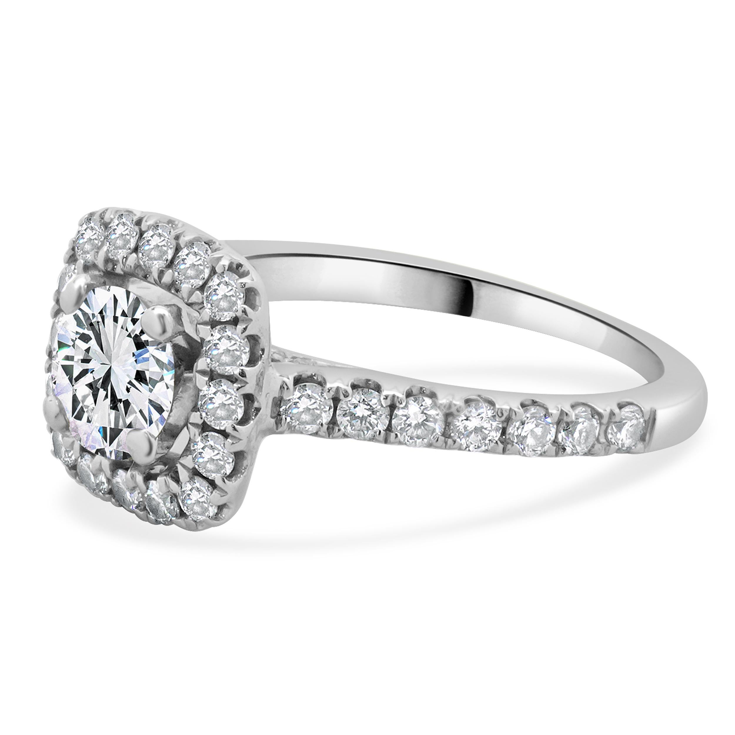Designer: custom design
Material: 14K white gold
Diamond: round brilliant cut = 0.50ct
Color : J
Clarity : I1
Diamond: 30 round brilliant cut = 0.45ct
Color : H
Clarity : SI2
Dimensions: ring top measures 9mm
Size: 4 complimentary sizing available