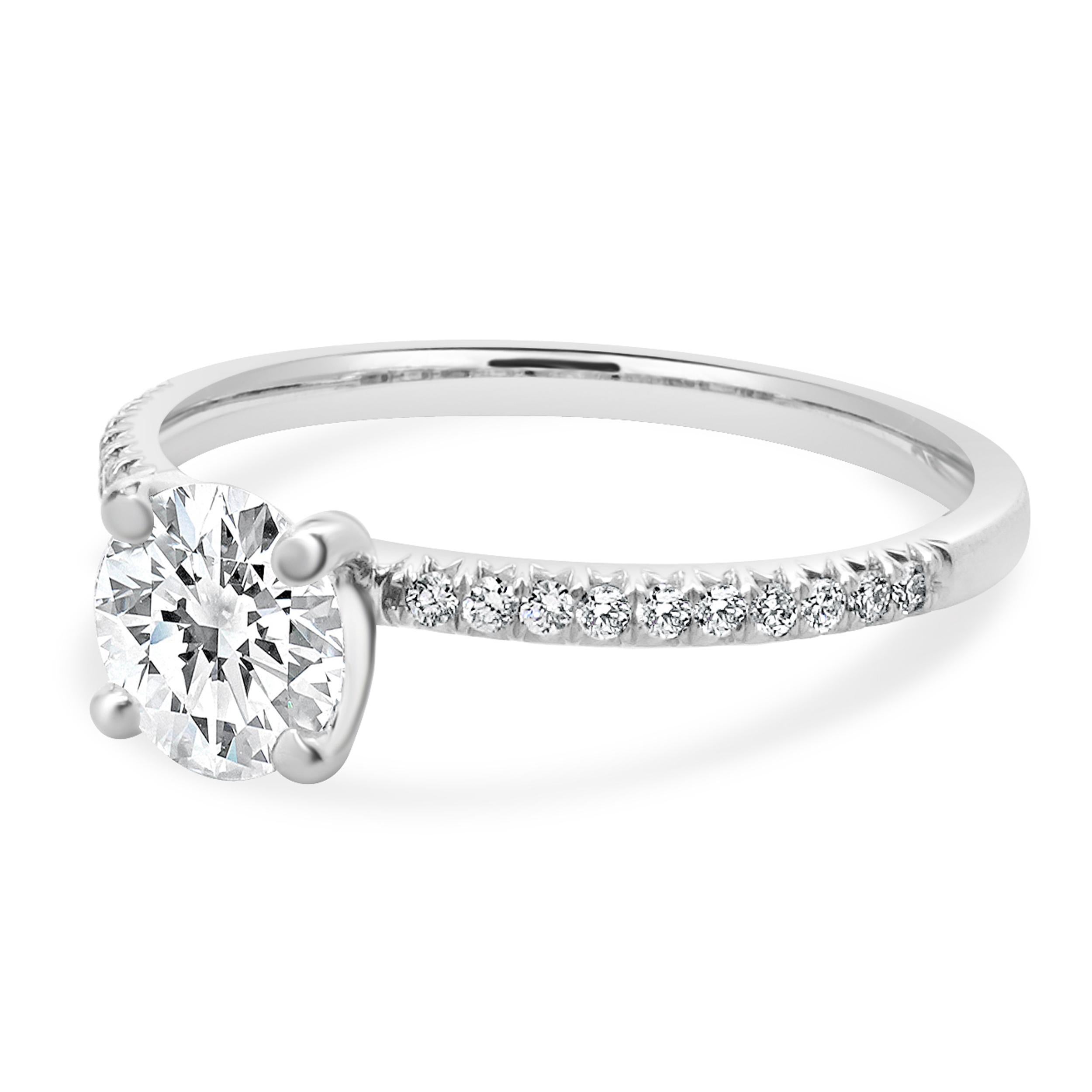 Material: platinum
Center Diamond: 1 round brilliant cut = 1.03ct
Color: D
Clarity: I1
GIA: 6237372968
Diamond: round brilliant cut = 0.15cttw
Color: G
Clarity: SI1
Ring Size: 8 (please allow up to 2 additional business days for sizing