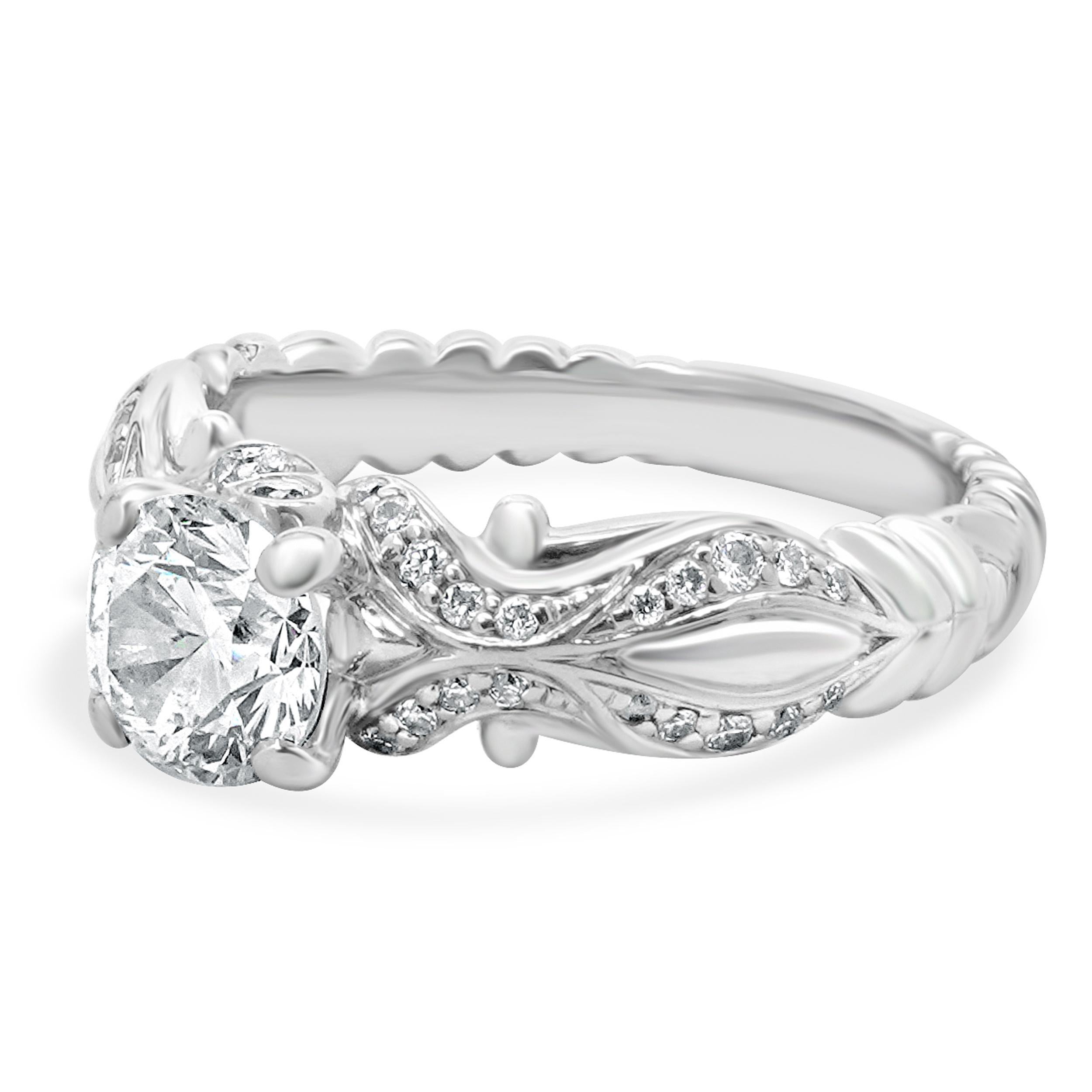 Material: 14K white gold
Center Diamond: 1 round brilliant cut = 1.00ct
Color: I
Clarity: SI1
GIA: 2141389678
Diamond: 42 round brilliant cut = 0.31cttw
Color: H
Clarity: SI2
Ring Size: 6 (please allow up to 2 additional business days for sizing