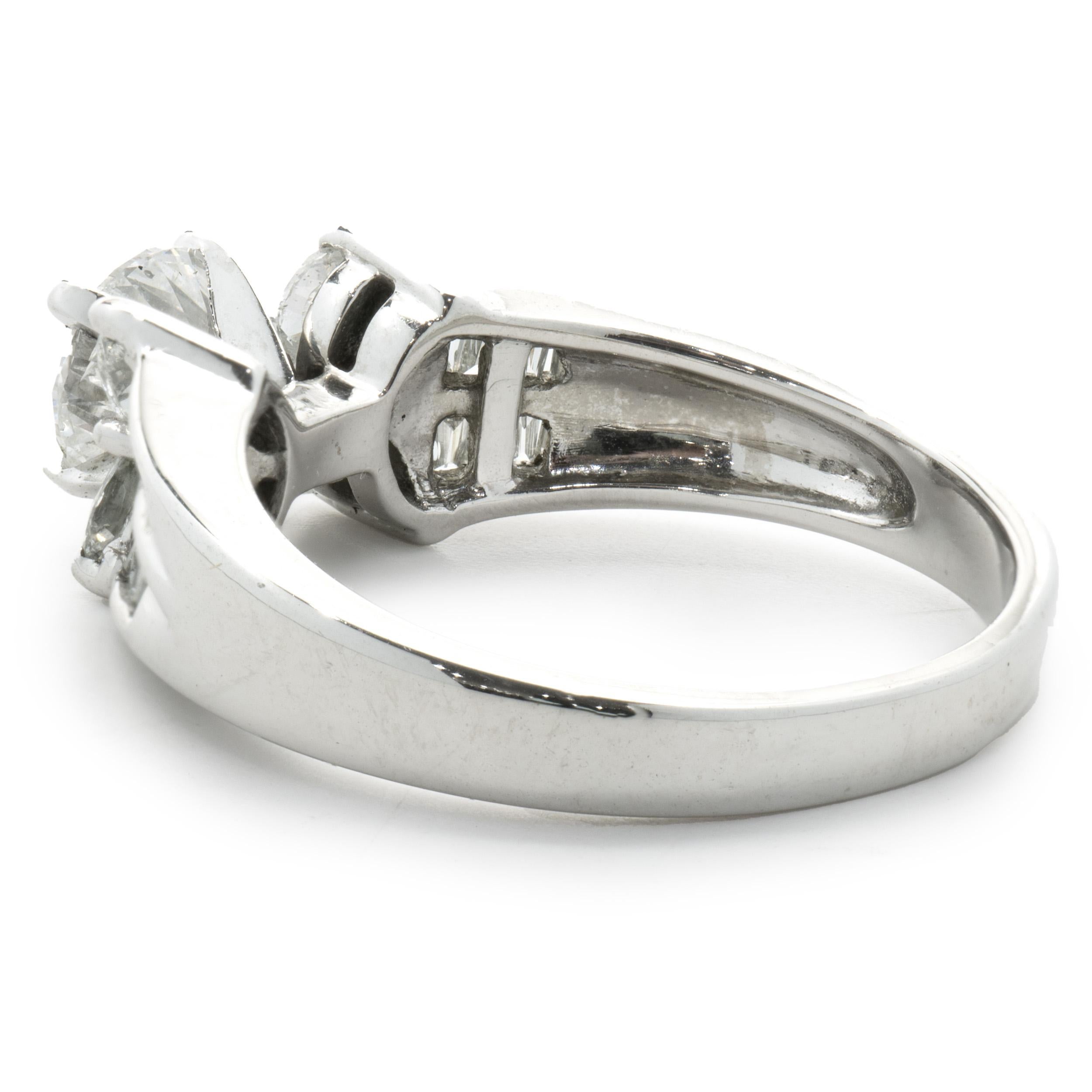 Round Cut 14 Karat White Gold Round Brilliant Cut Diamond Engagement Ring For Sale
