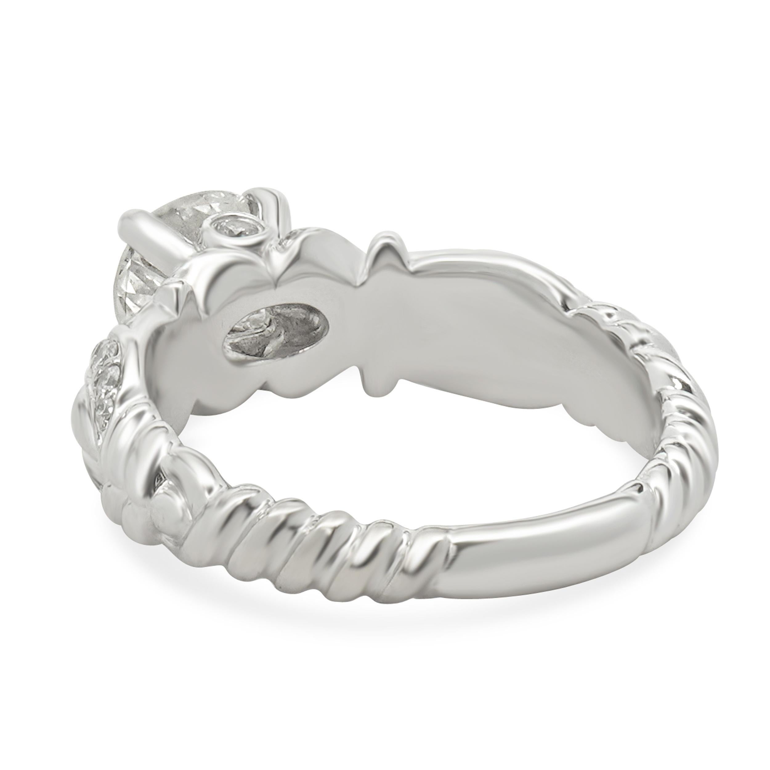 Round Cut 14 Karat White Gold Round Brilliant Cut Diamond Engagement Ring For Sale