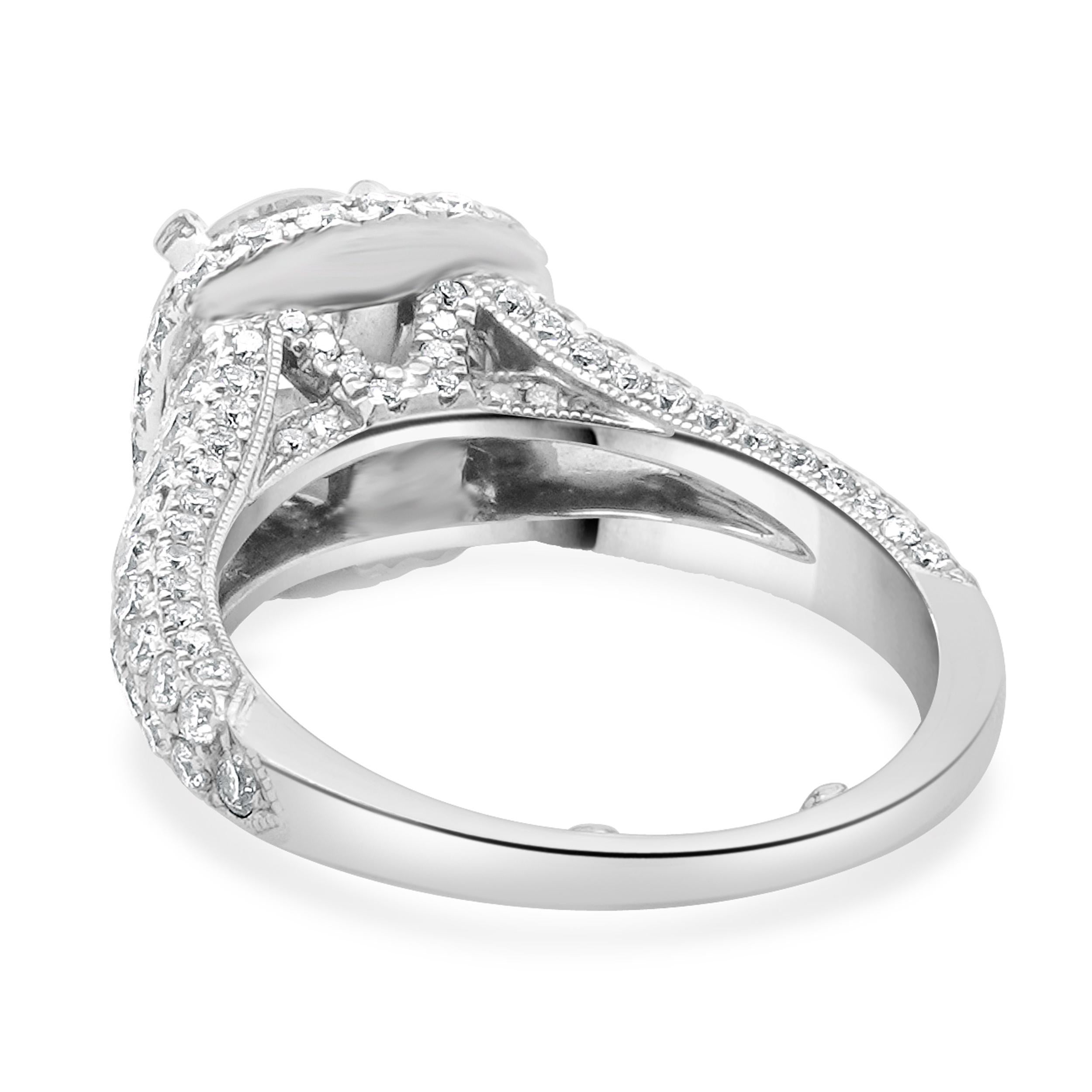 Round Cut 14 Karat White Gold Round Brilliant Cut Diamond Engagement Ring For Sale