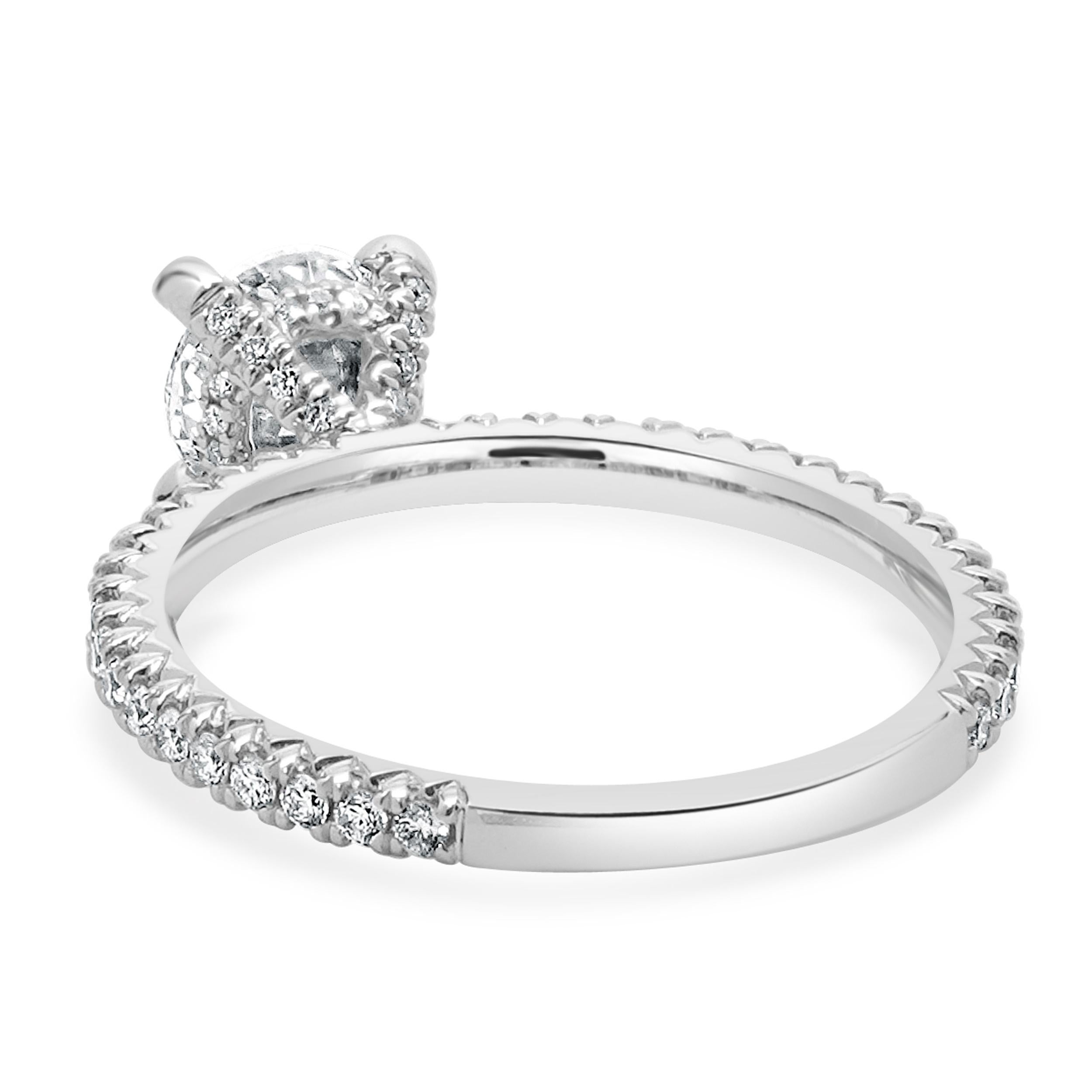 Taglio rotondo Anello di fidanzamento con diamante taglio brillante rotondo in oro bianco 14 carati in vendita