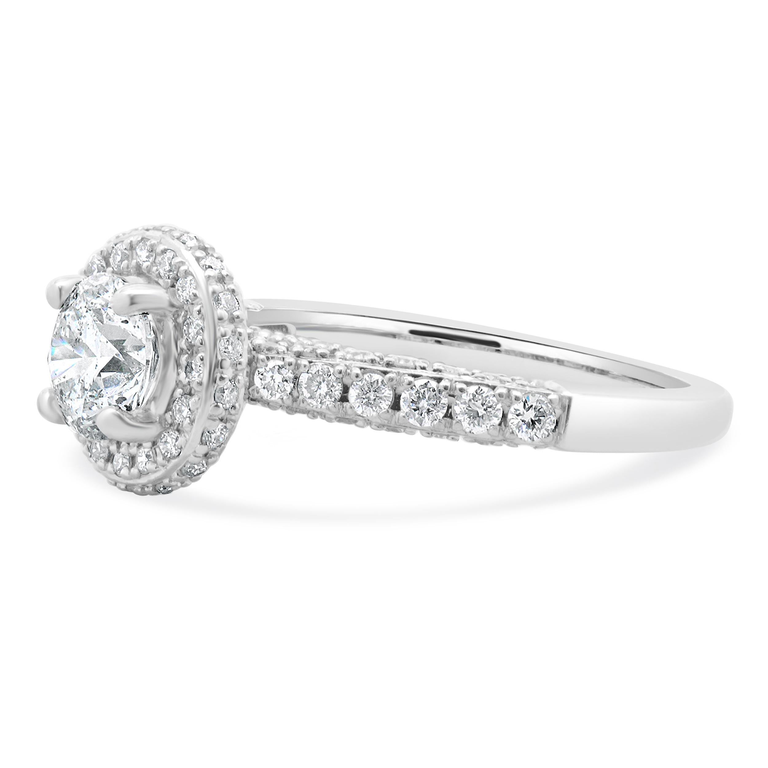 Women's 14 Karat White Gold Round Brilliant Cut Diamond Engagement Ring For Sale