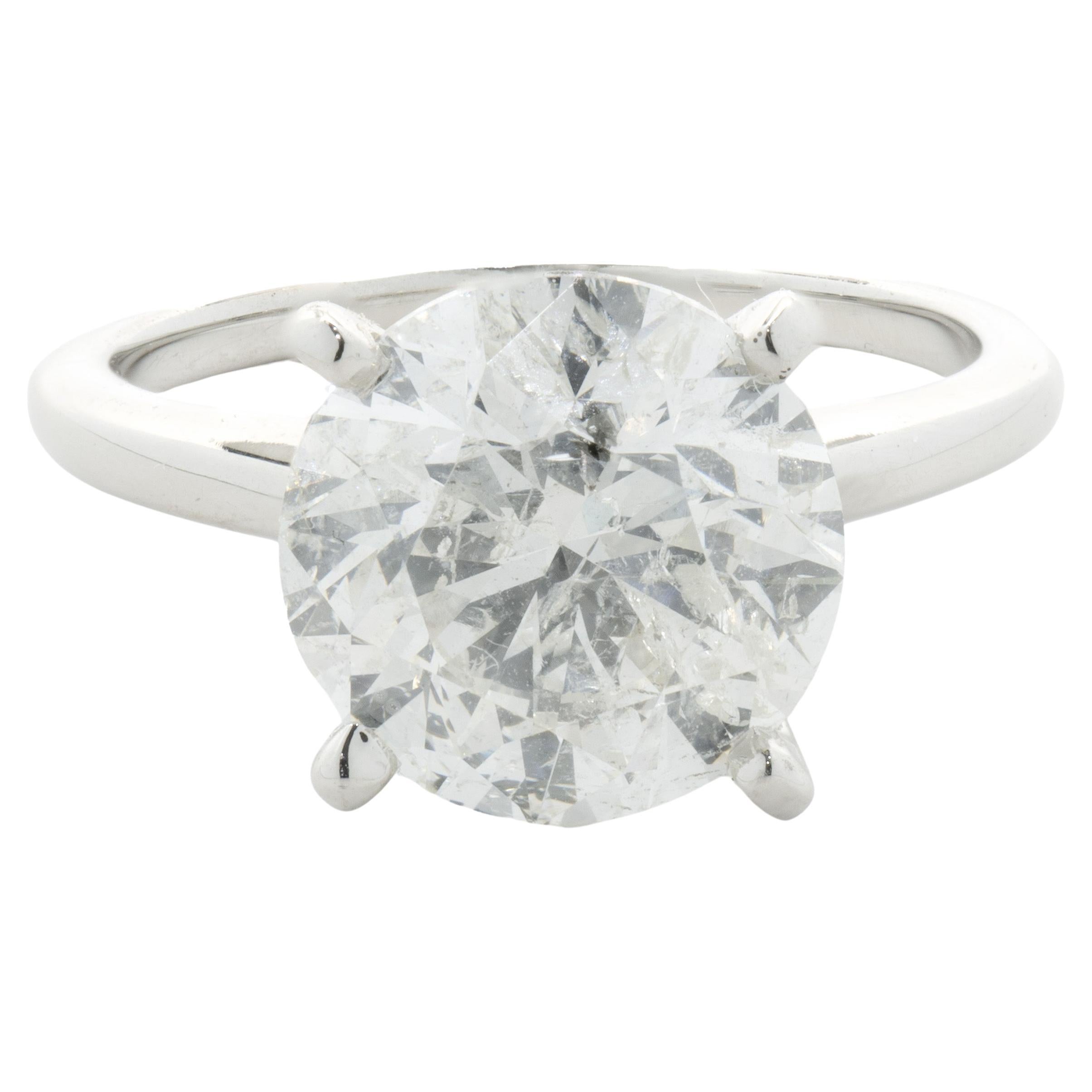 14 Karat White Gold Round Brilliant Cut Diamond Engagement Ring For Sale