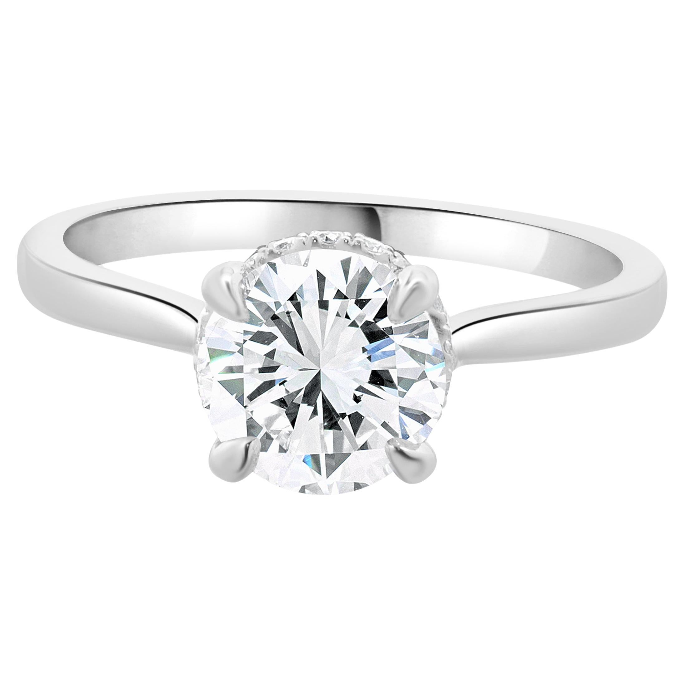 14 Karat White Gold Round Brilliant Cut Diamond Engagement Ring For Sale