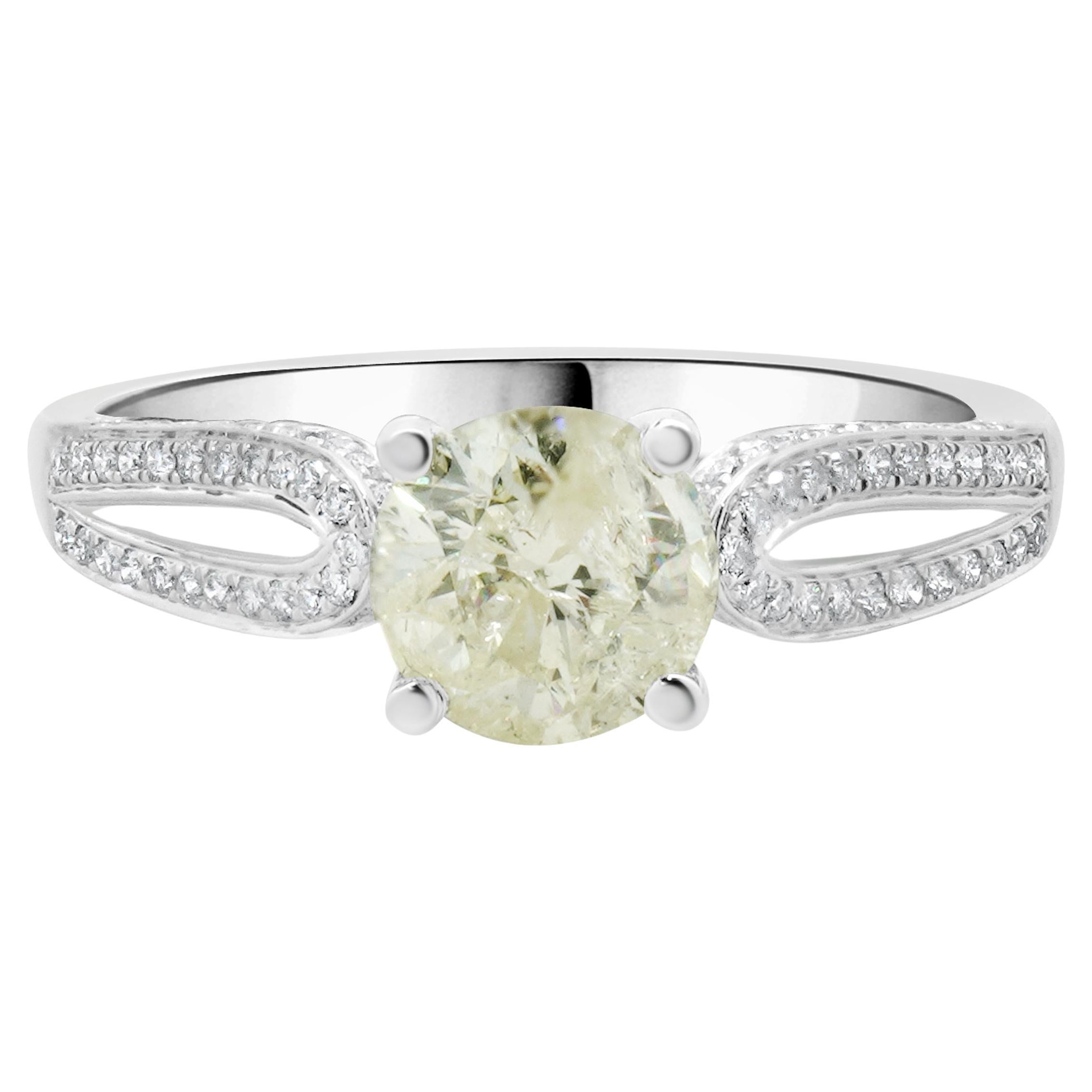 14 Karat White Gold Round Brilliant Cut Diamond Engagement Ring For Sale