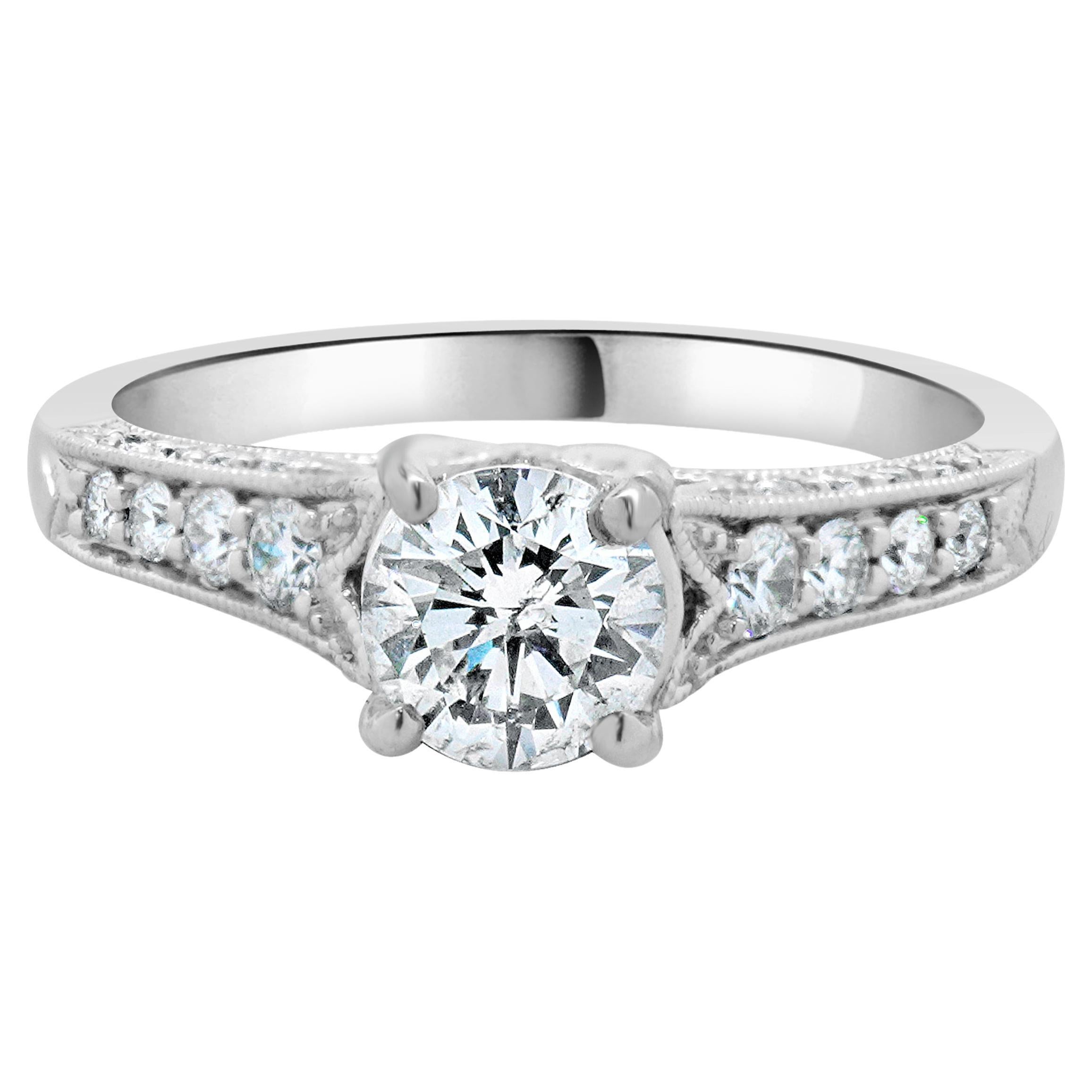 14 Karat White Gold Round Brilliant Cut Diamond Engagement Ring