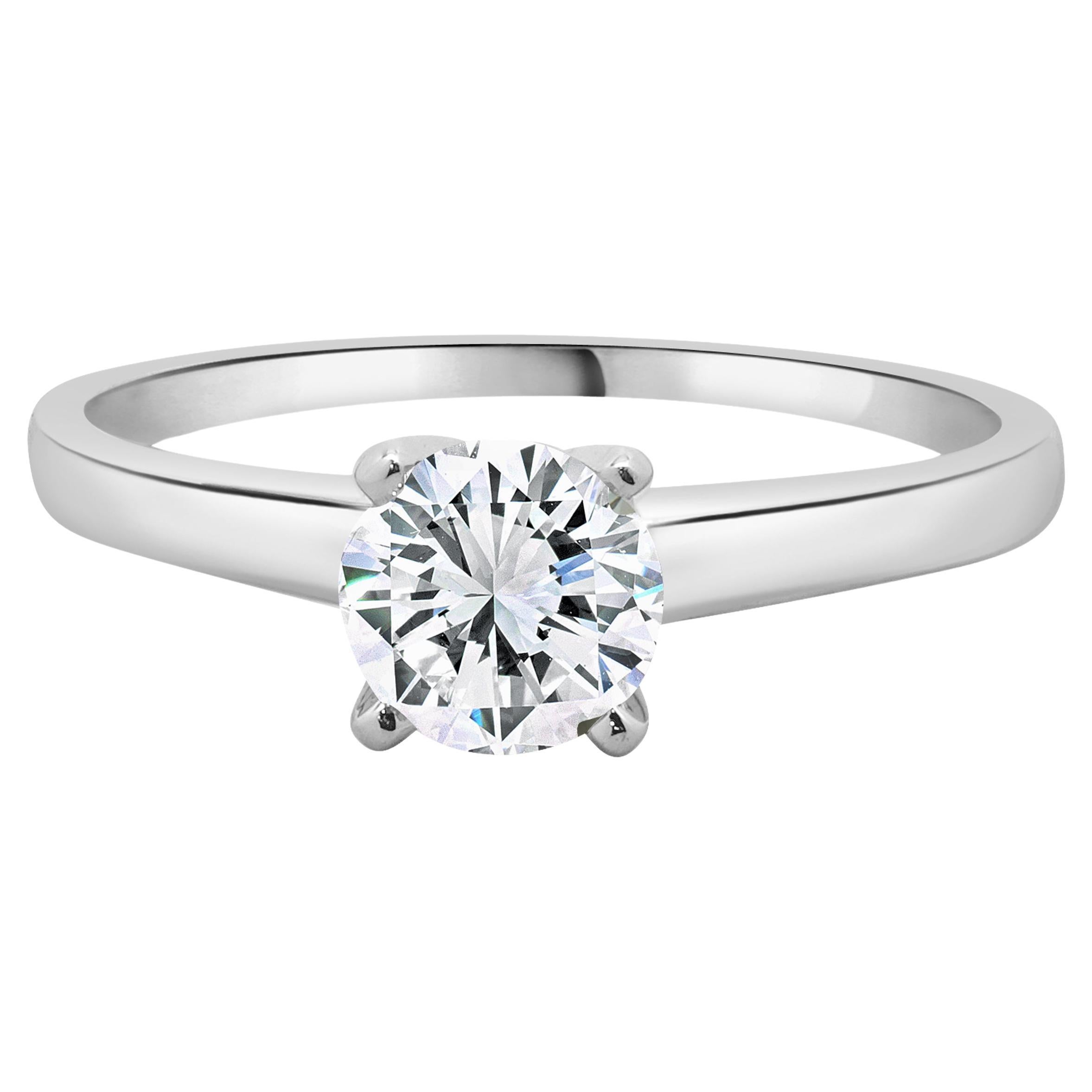 14 Karat White Gold Round Brilliant Cut Diamond Engagement Ring For Sale