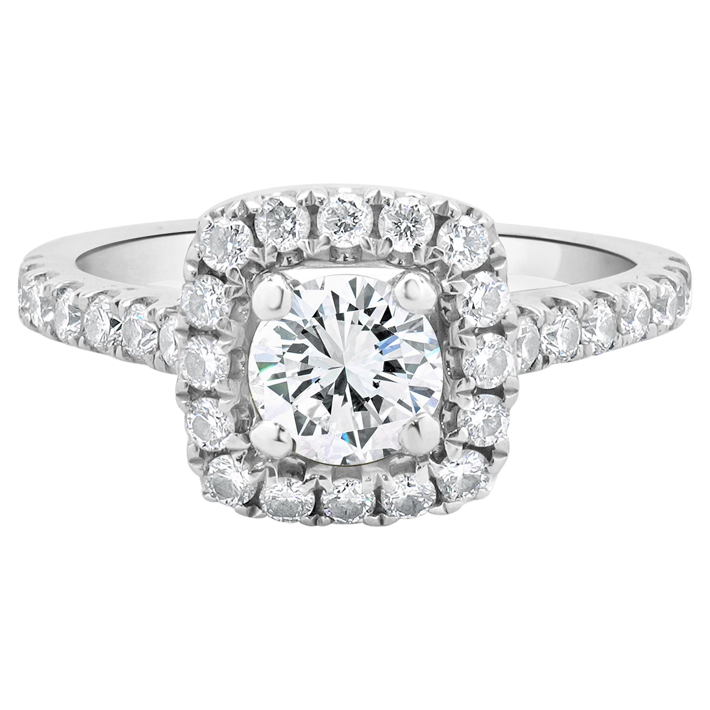 14 Karat White Gold Round Brilliant Cut Diamond Engagement Ring For Sale