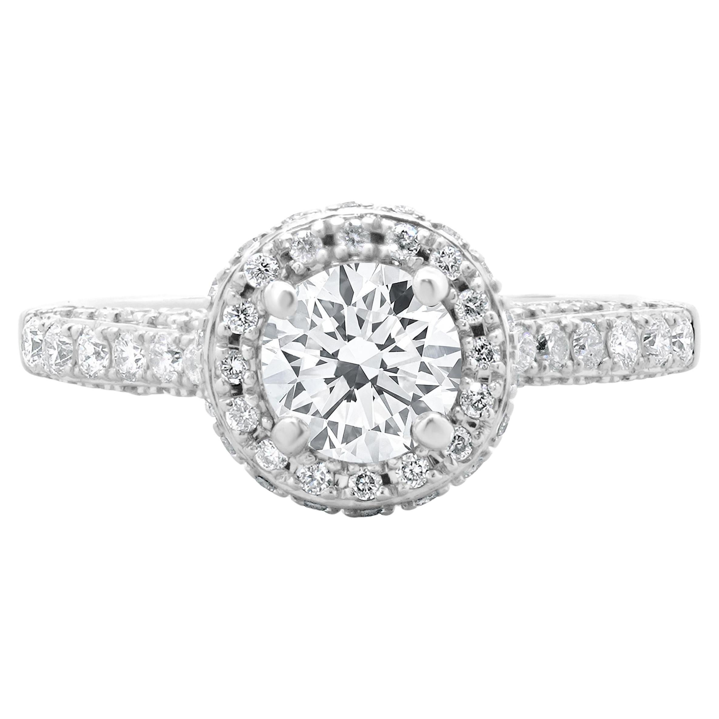 14 Karat White Gold Round Brilliant Cut Diamond Engagement Ring For Sale