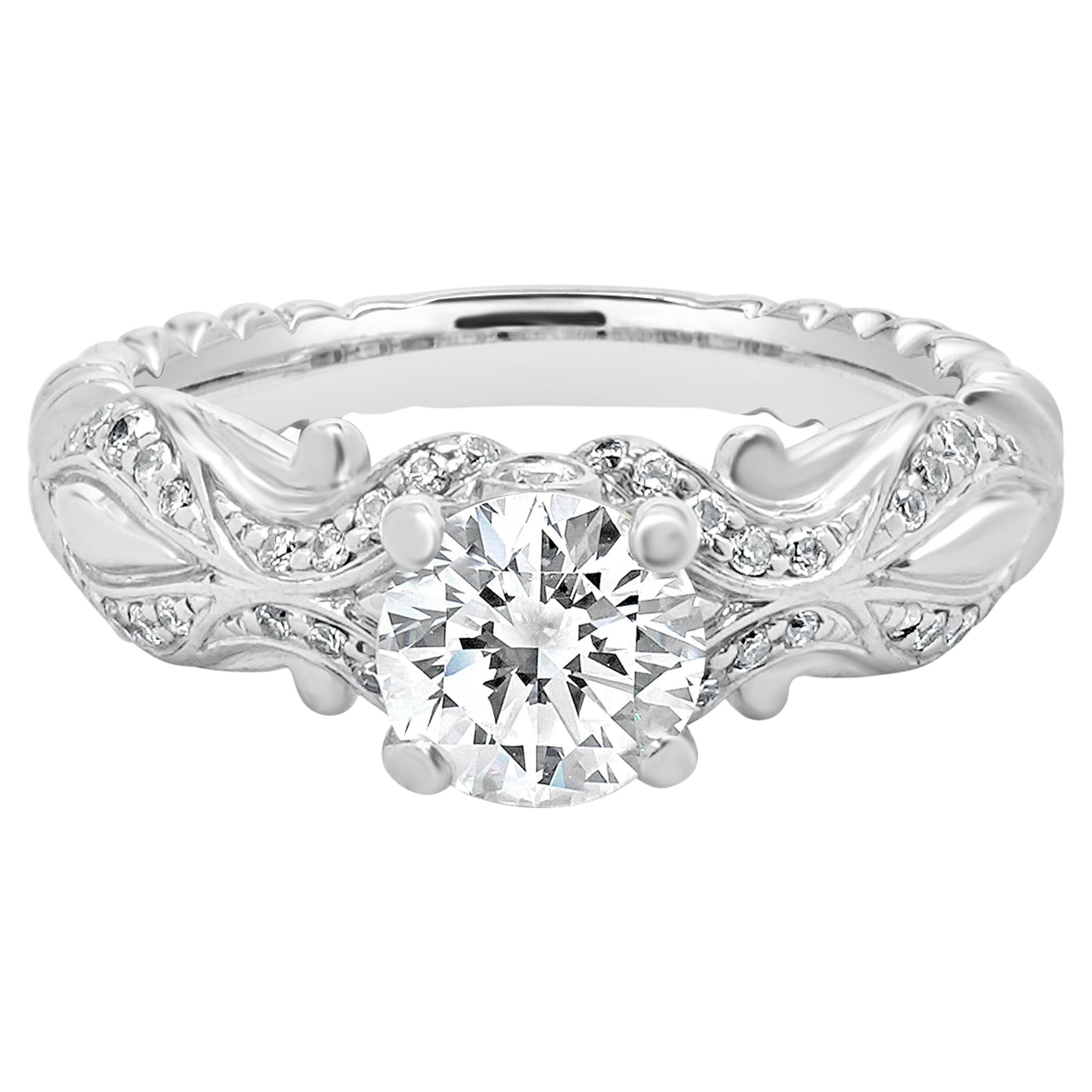 14 Karat White Gold Round Brilliant Cut Diamond Engagement Ring For Sale