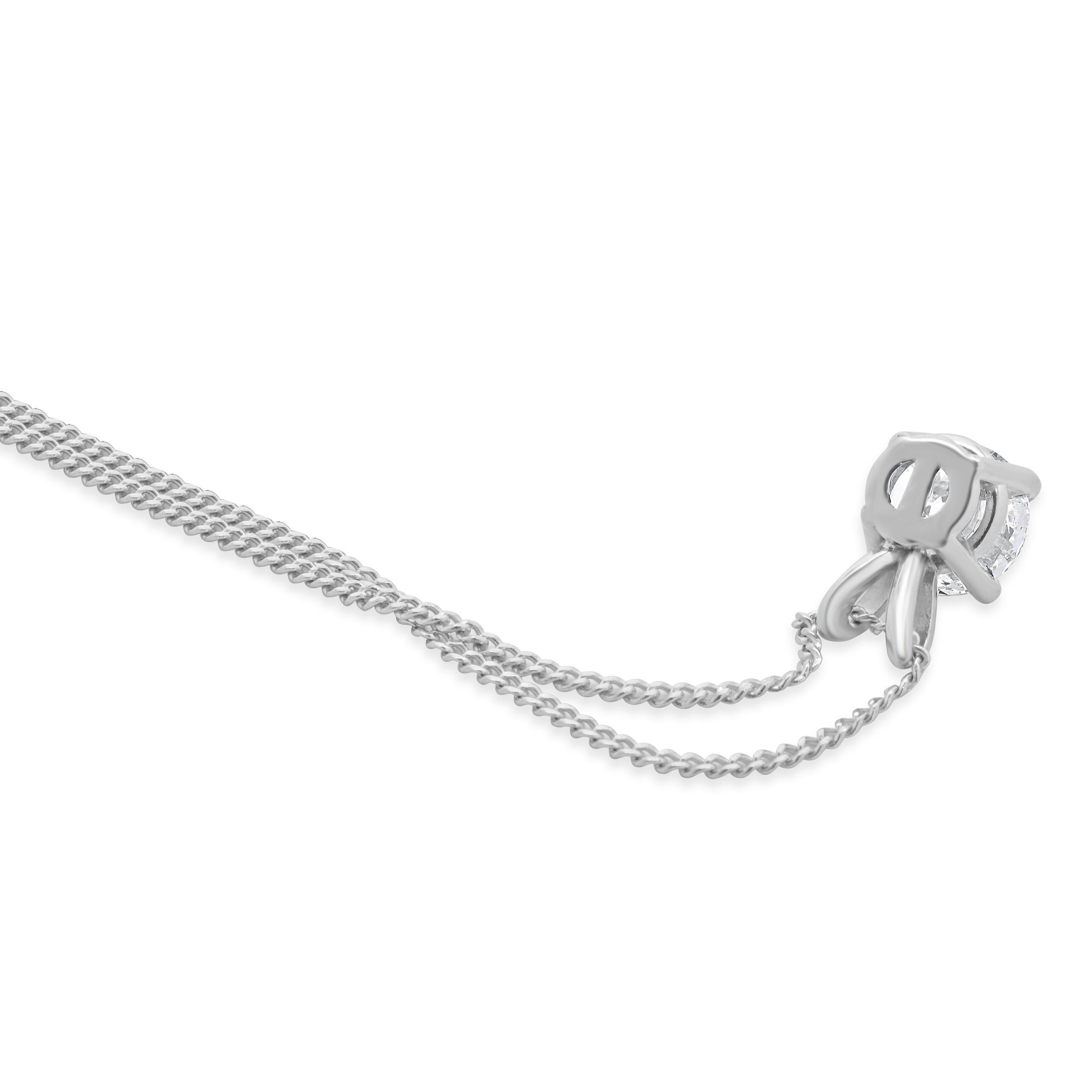 14 Karat White Gold Round Brilliant Cut Diamond Solitaire Necklace In Excellent Condition In Scottsdale, AZ