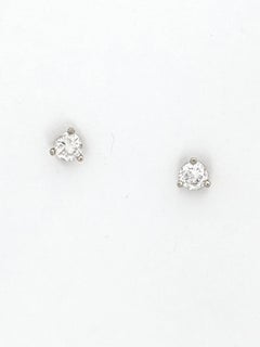 14 Karat White Gold Round Brilliant Cut Diamond Stud Earrings .30 Carat I1/H
