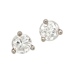 14 Karat White Gold Round Brilliant Cut Diamond Stud Earrings .30 Carat I1/H