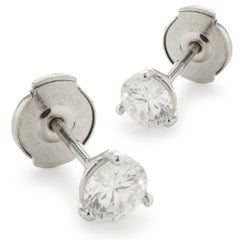 14 Karat White Gold Round Brilliant Cut Diamond Stud Earrings