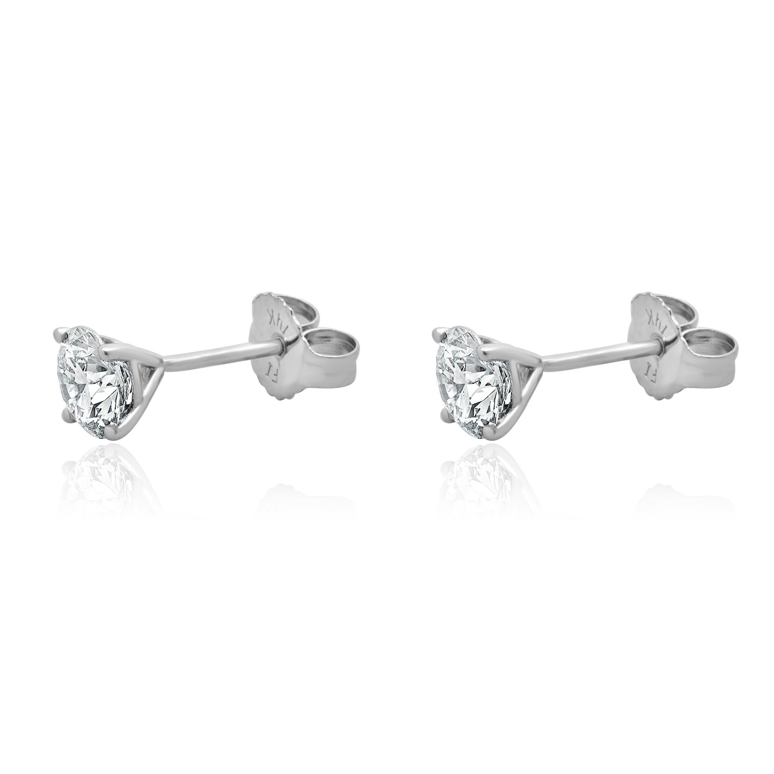 1 1/2Ct 14K White Round Cut Studs Earrings Screw Back