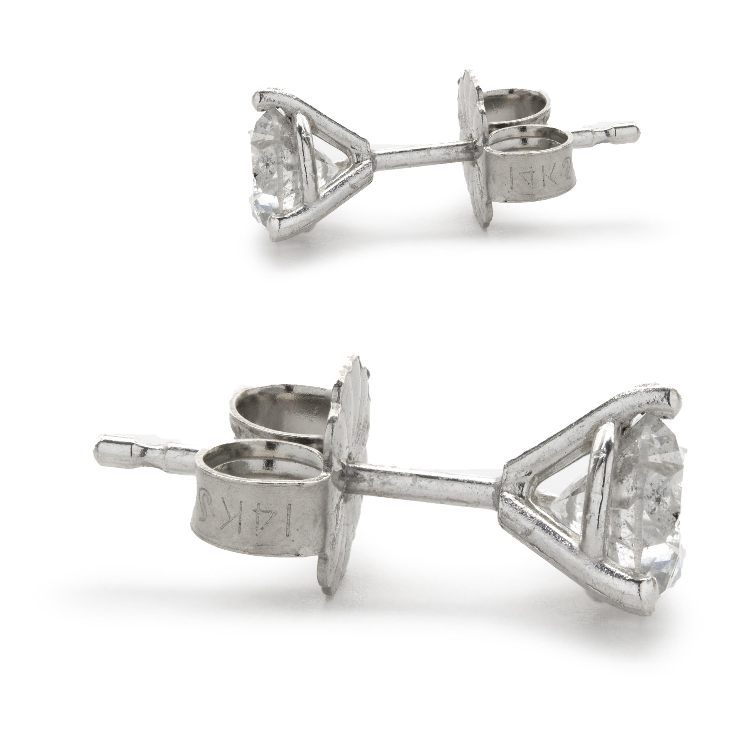 14 Karat Weißgold Ohrstecker mit runden Diamanten im Brillantschliff (Rundschliff)
