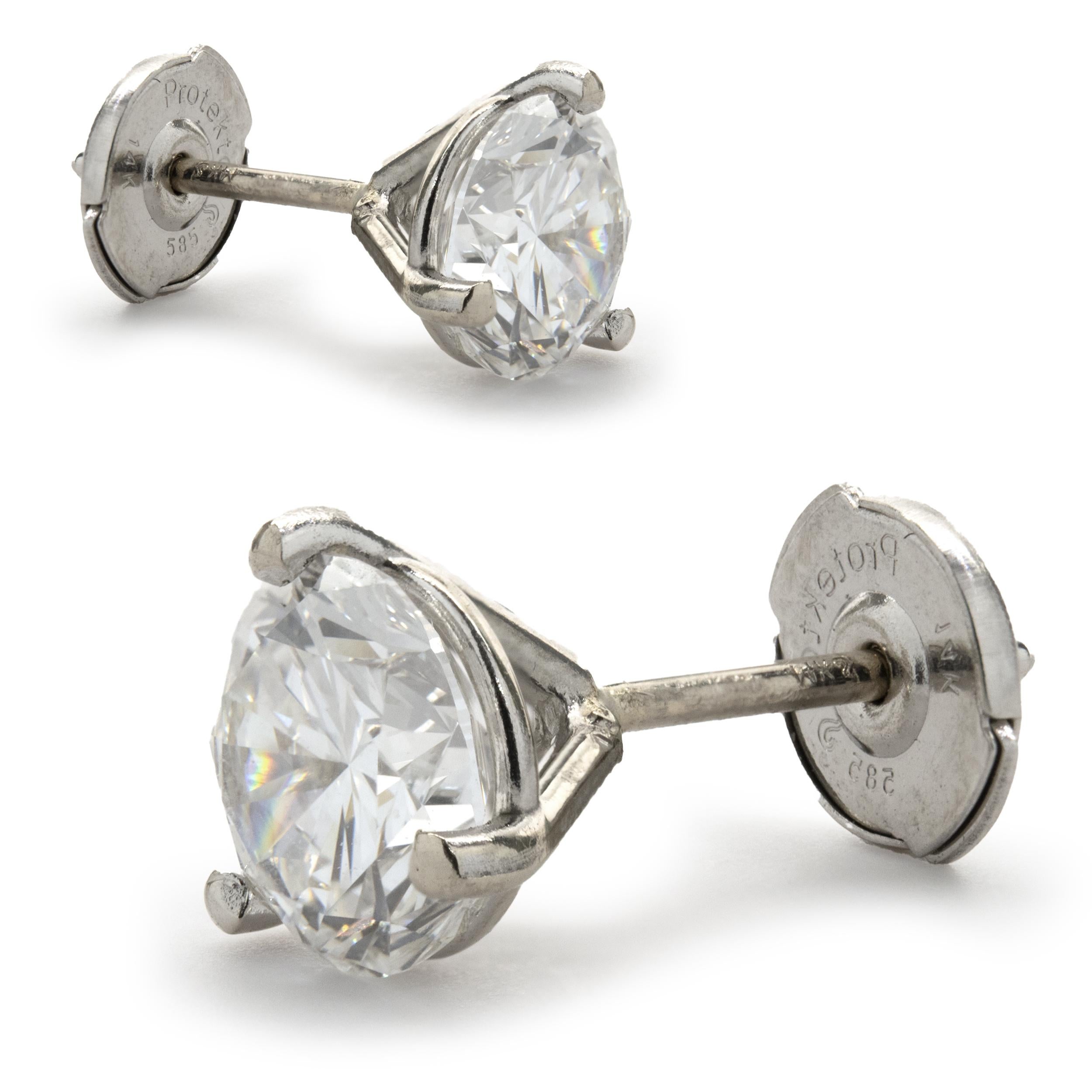 14 Karat Weißgold Ohrstecker mit runden Diamanten im Brillantschliff (Rundschliff)