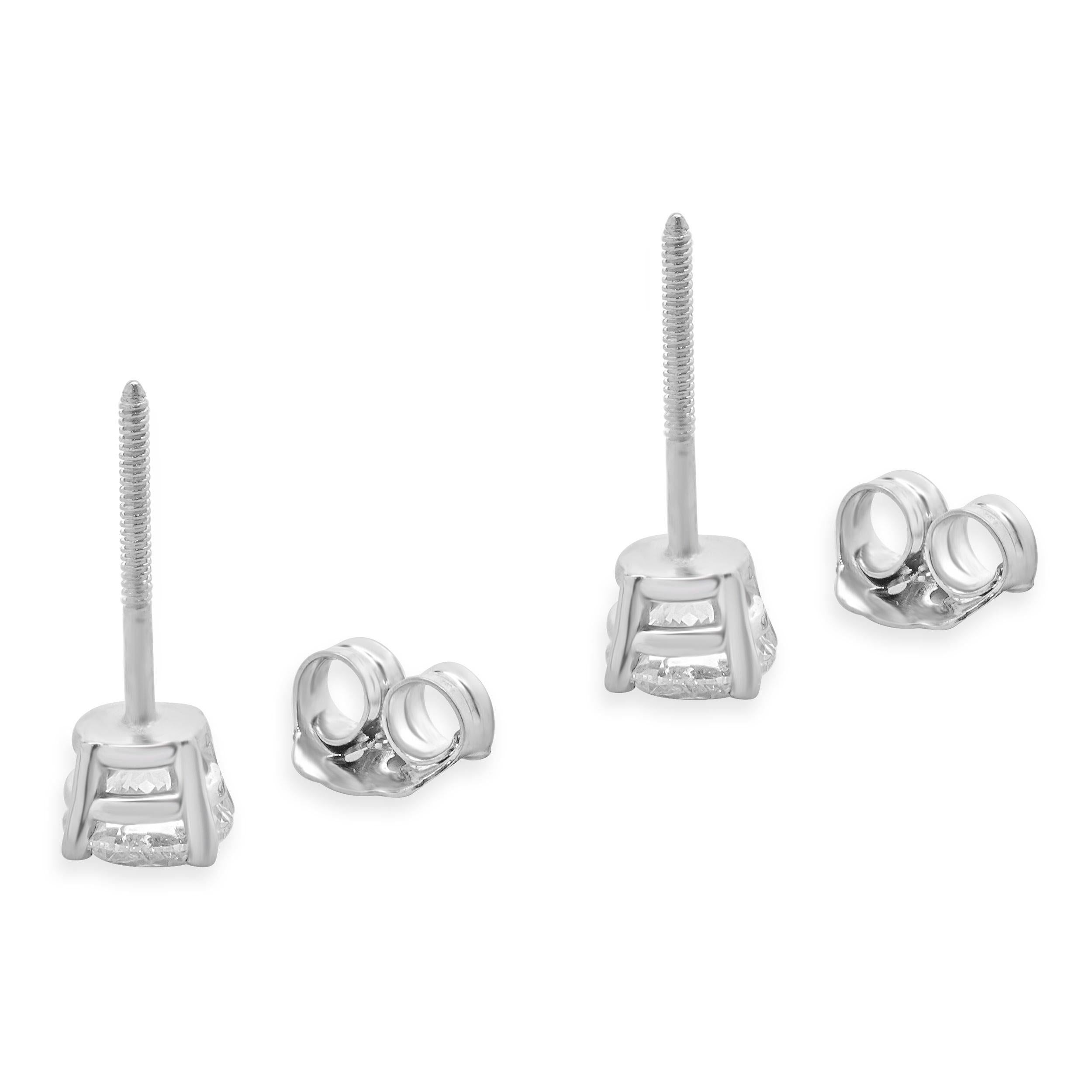 Taille ronde Clous d'oreilles en or blanc 14 carats avec diamants taille brillant rond en vente