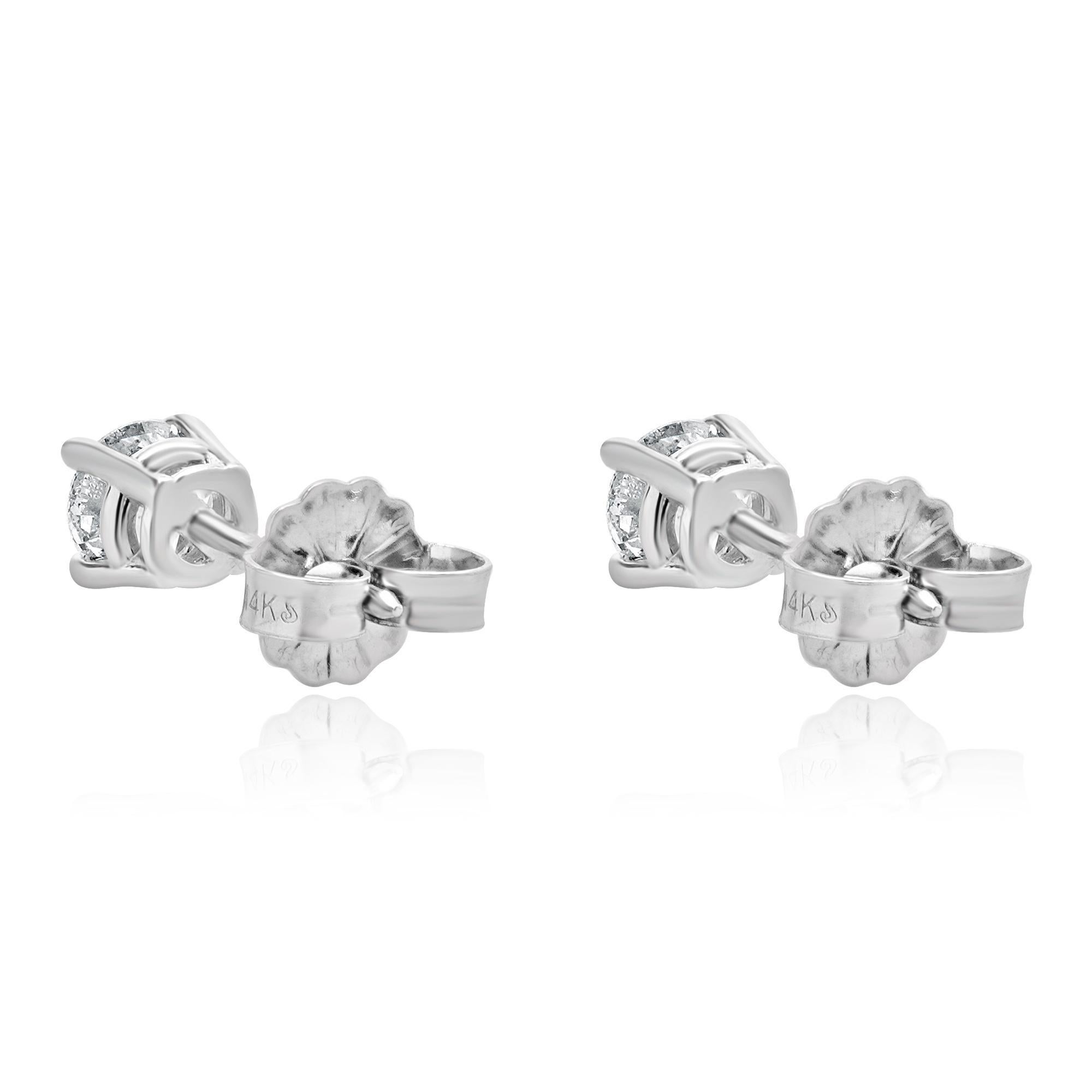 Taille ronde Clous d'oreilles en or blanc 14 carats avec diamants taille brillant rond en vente