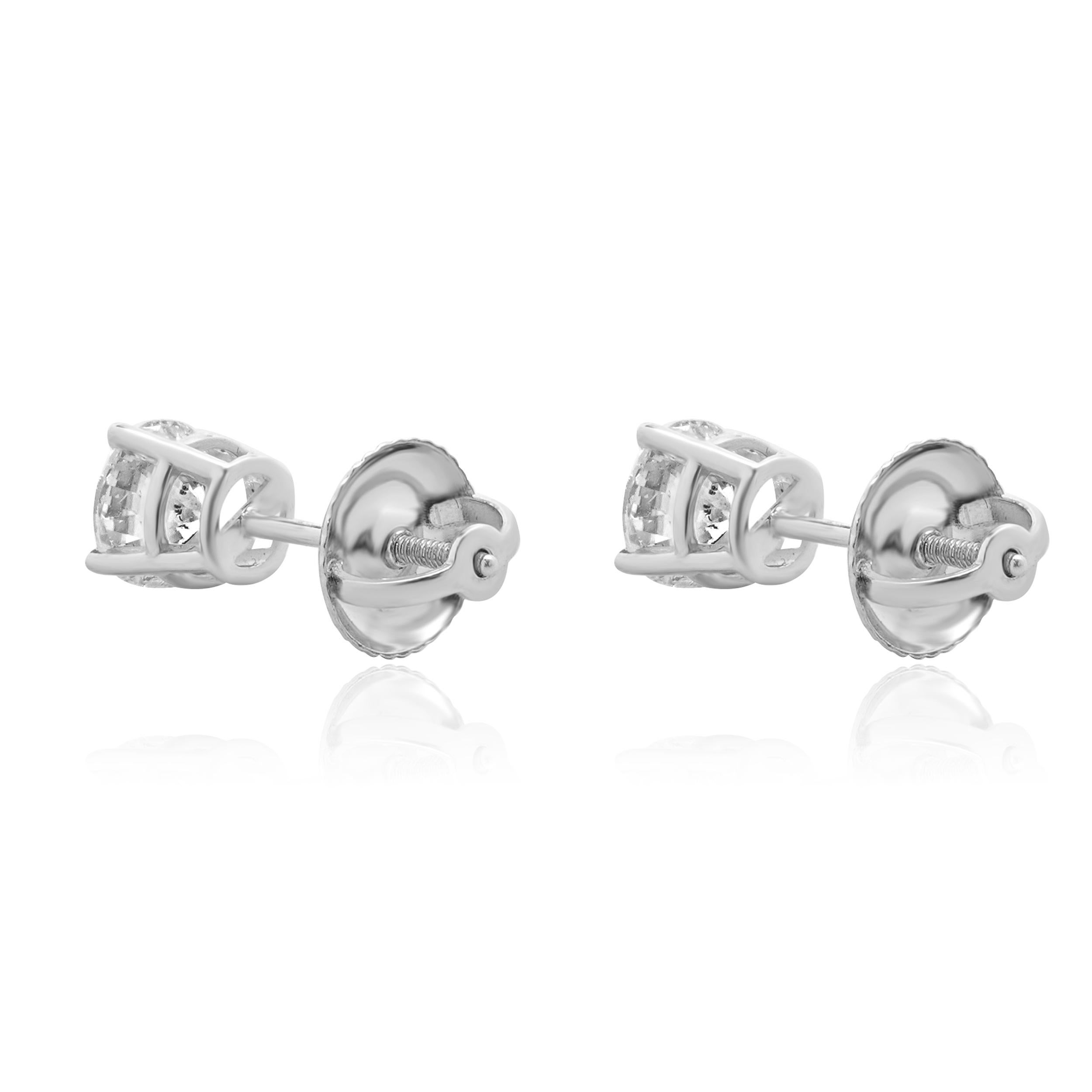 Clous d'oreilles en or blanc 14 carats avec diamants taille brillant rond Excellent état - En vente à Scottsdale, AZ