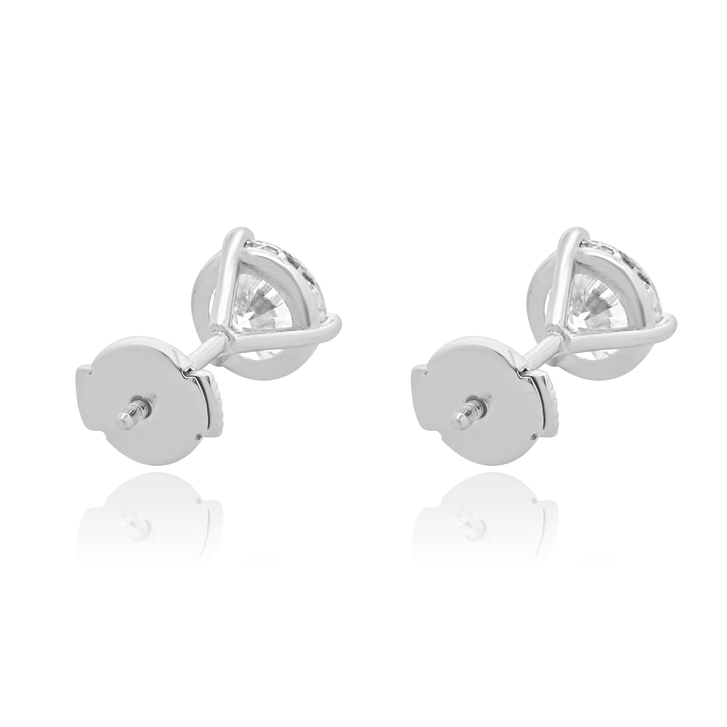 Round Cut 14 Karat White Gold Round Brilliant Cut Diamond Stud Earrings For Sale
