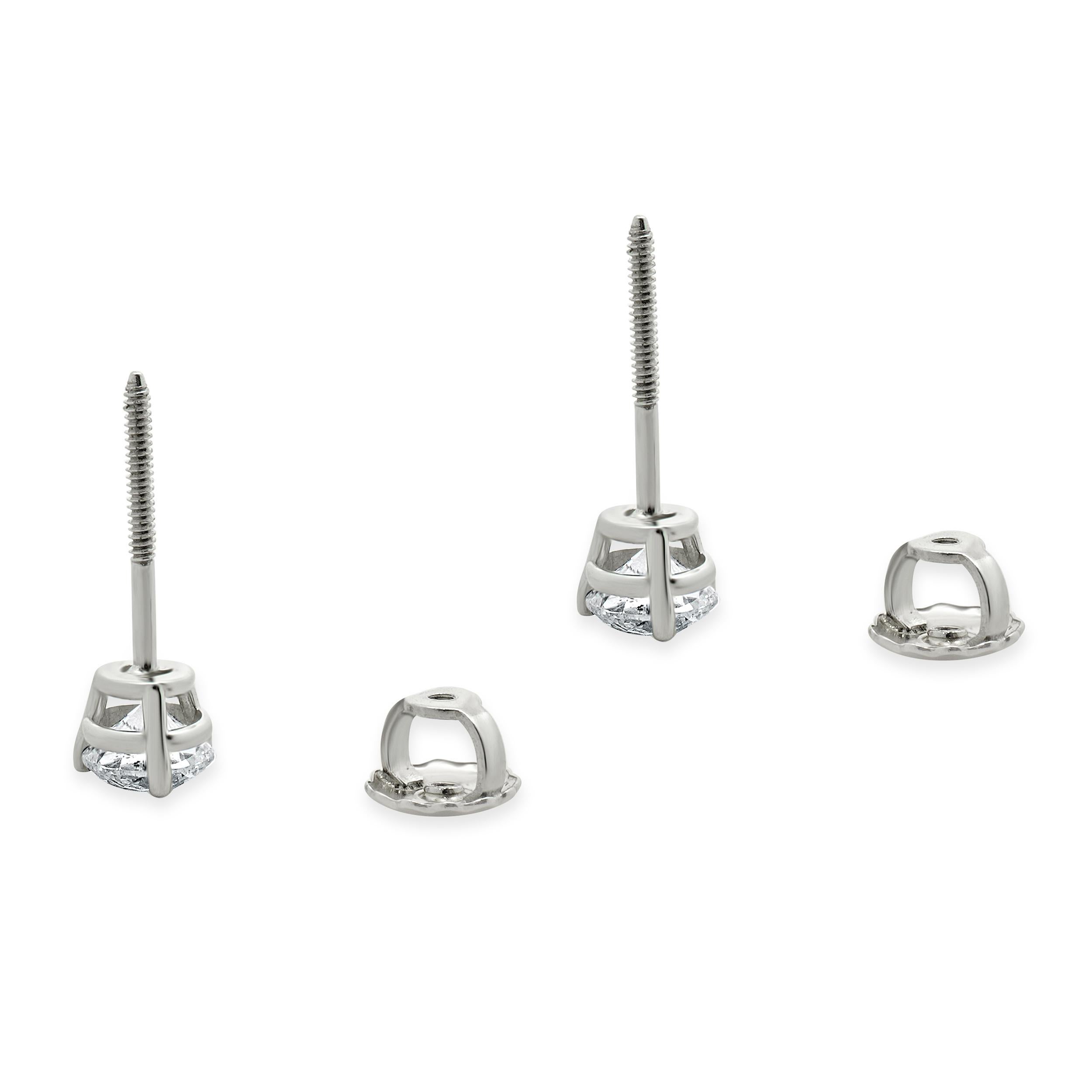 14 Karat White Gold Round Brilliant Cut Diamond Stud Earrings In Excellent Condition For Sale In Scottsdale, AZ