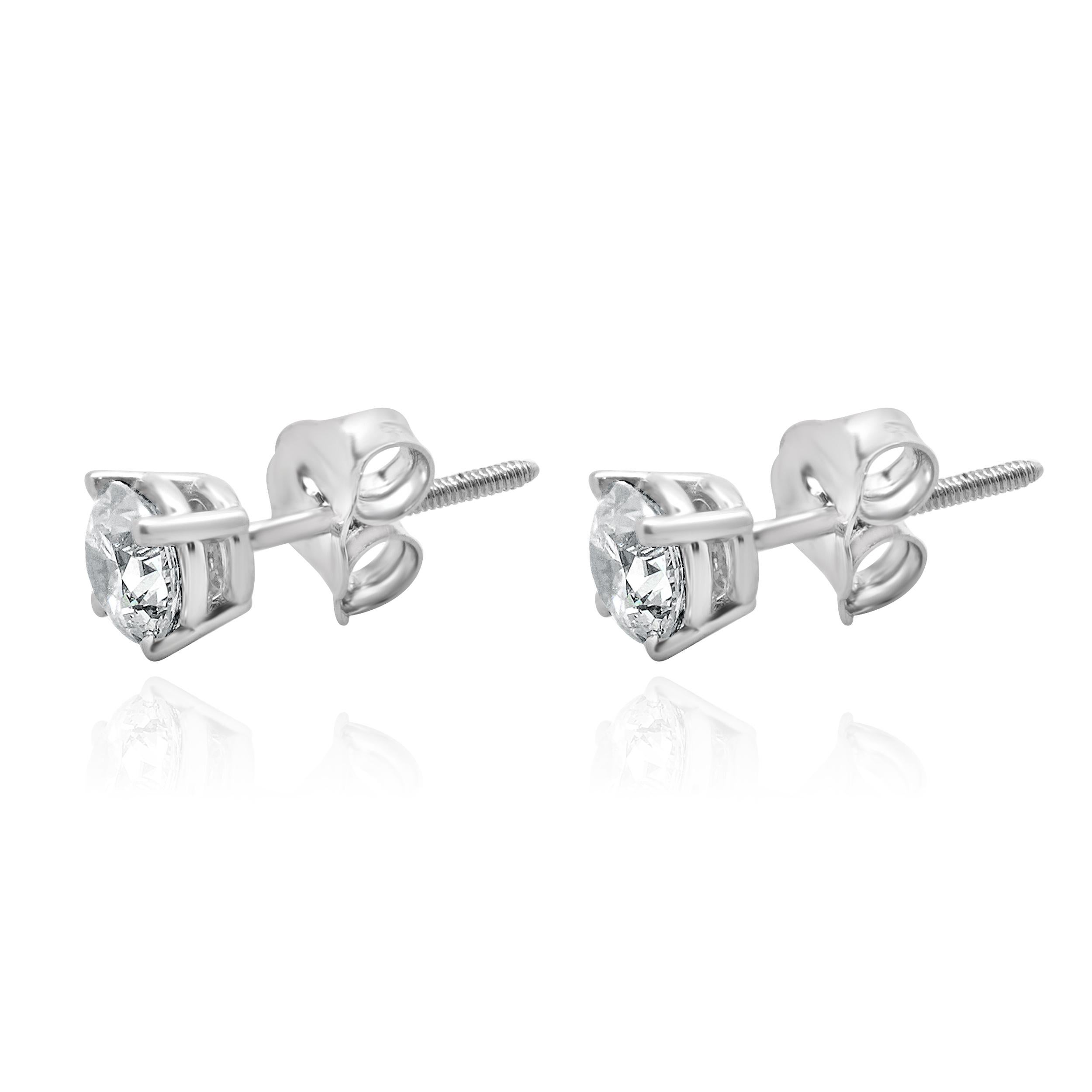 Clous d'oreilles en or blanc 14 carats avec diamants taille brillant rond Excellent état - En vente à Scottsdale, AZ