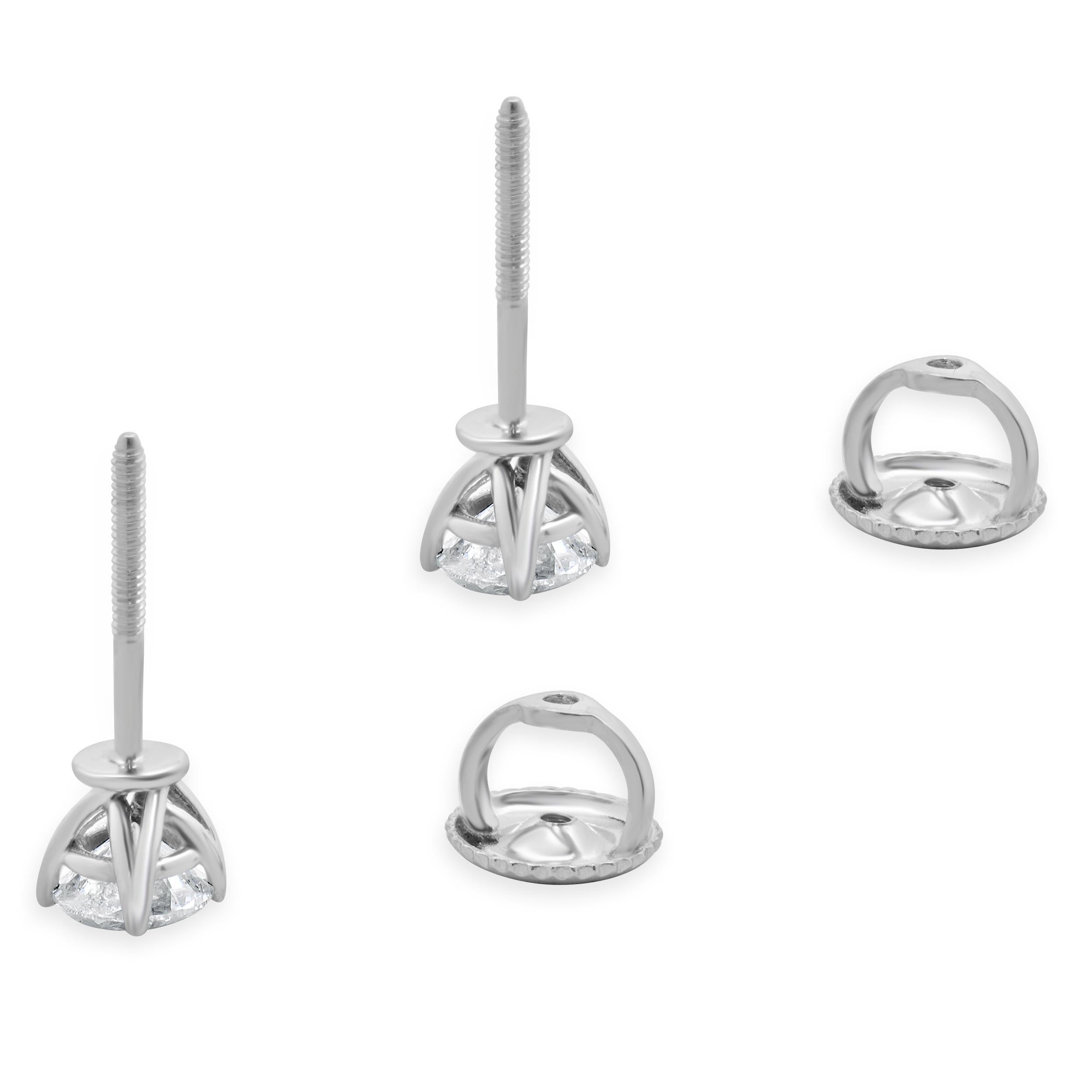 Clous d'oreilles en or blanc 14 carats avec diamants taille brillant rond Excellent état - En vente à Scottsdale, AZ