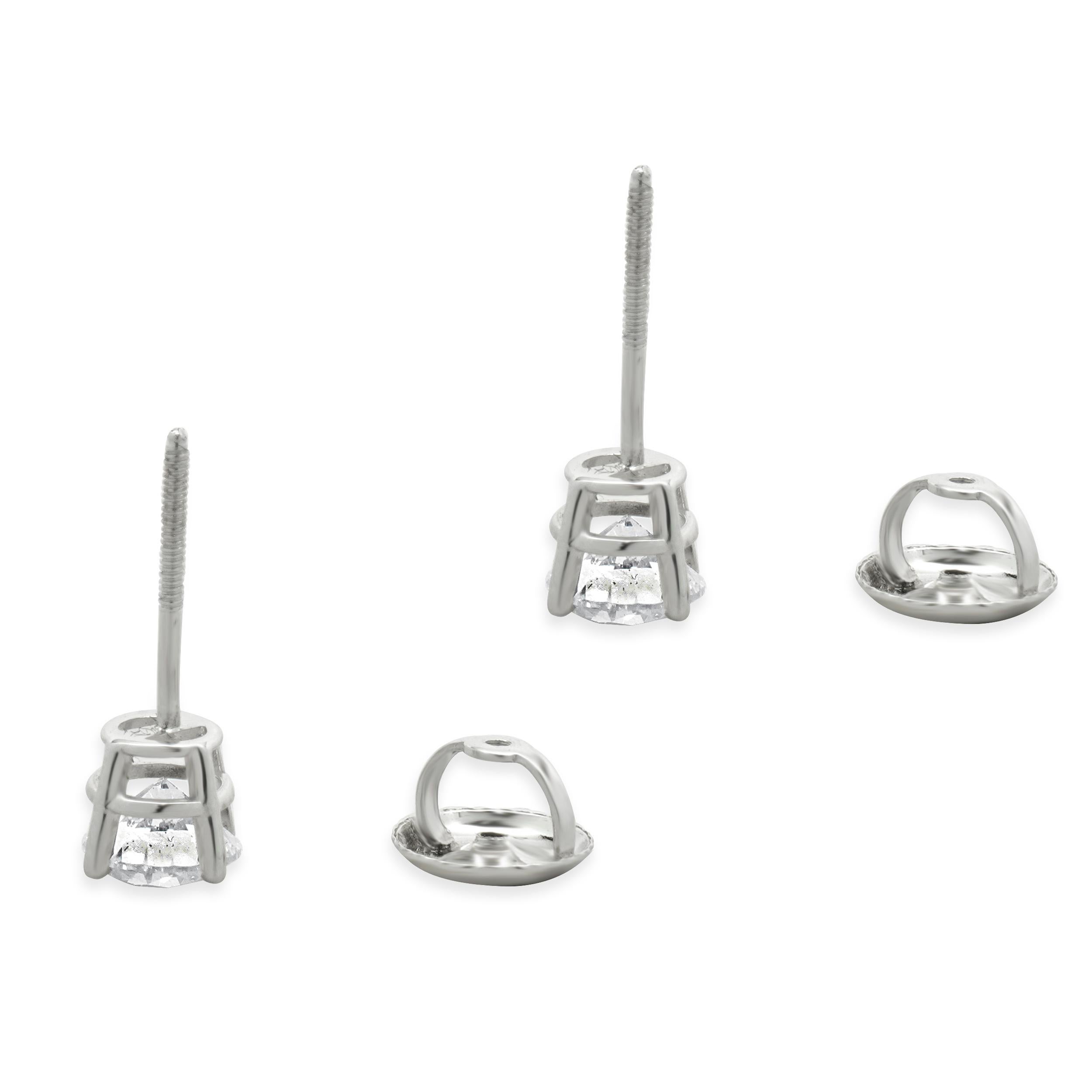 Clous d'oreilles en or blanc 14 carats avec diamants taille brillant rond Unisexe en vente