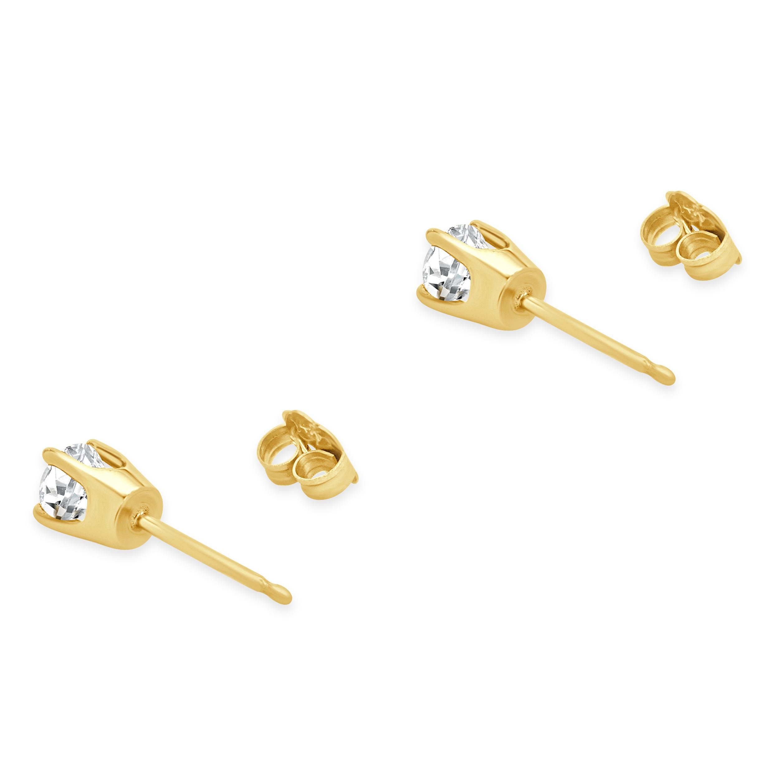 Clous d'oreilles en or jaune 14 carats avec diamants taille brillant rond Excellent état - En vente à Scottsdale, AZ