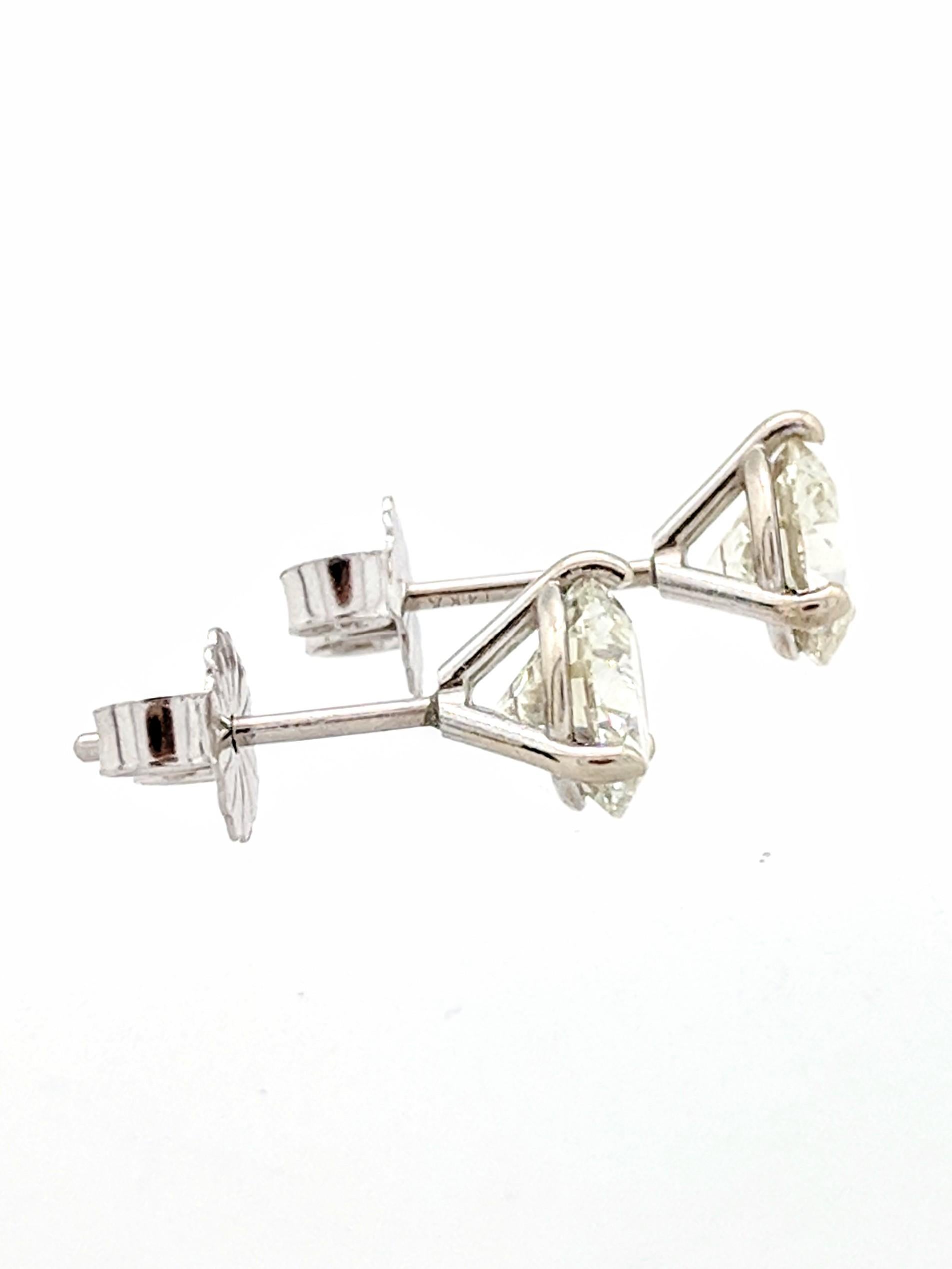 14 Karat White Gold Round Brilliant Cut Diamond Stud Earrings 2
