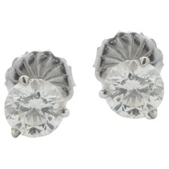 14 Karat White Gold Round Brilliant Cut Diamond Stud Earrings