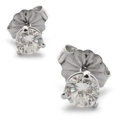 14 Karat White Gold Round Brilliant Cut Diamond Stud Earrings