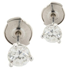 14 Karat White Gold Round Brilliant Cut Diamond Stud Earrings