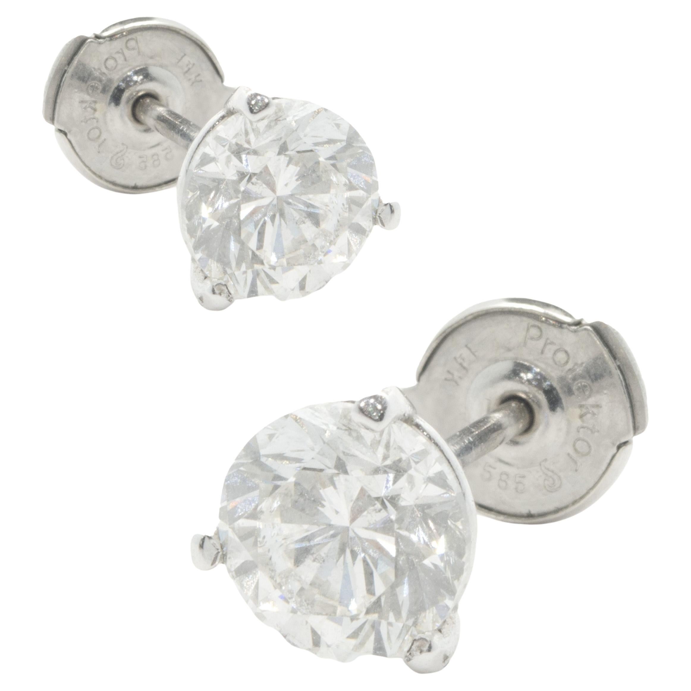 14 Karat White Gold Round Brilliant Cut Diamond Stud Earrings