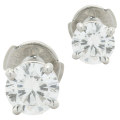 14 Karat White Gold Round Brilliant Cut Diamond Stud Earrings
