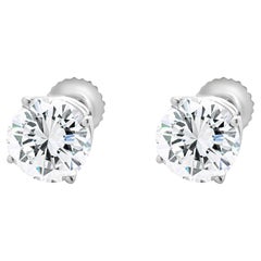 14 Karat White Gold Round Brilliant Cut Diamond Stud Earrings